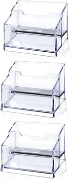 Meschett 3 Pack Clear Acrylic Business Card Holder,2 Tier Premium Acrylic Clear Business Card Holder Stand for Desk Fits 100 Business Cards