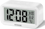 KESHIDE Travel Digital Alarm Clock, Battery Operated with Indoor Temperature, Desk Small Clock,Snooze Model,12/24H Display for Bedrooms Heavy Sleepers Kids Travel Bathroom