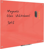 Magnetic Glass Dry Erase Board - White Board 48 x 36 Inch Wall Mounted Glass Whiteboard, Large Frameless Glass White Board for Wall Office, Home & School, Red