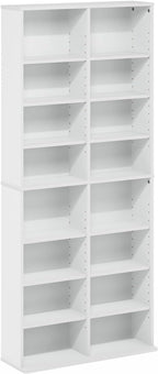 Furinno Jaya DVD Shelf, 16-Shelf Wide CD Rack, Media Shelf with Adjustable Shelves, 8 x 2 DVD Storage Cabinets for CD Blueray Game Disc, Easy Assembly, for Living Room, Home Office, White