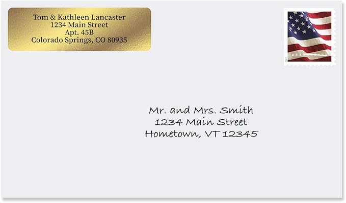 Personalized Return Address Labels, Roll of 250 Gold Foil Self-Adhesive Labels Without Dispenser, Customize with Name & Shipping Address, Colorful Images