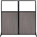 Versare Workstation Partition | Portable Wall Divider | Modern Office Cubicle | Free Standing Privacy Screen | Flexible Work Space | 66" x 70" Gray Elm Wood Grain Panels with Clear Window