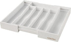 oridom Expandable Bamboo Kitchen Drawer Organizer for Cutlery and Utensils, Adjustable Bamboo Wood Cutlery Tray in Drawer for Flatware and Silverware in Kitchen, (White)