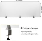 Acrylic Free Standing Screen, 60”W x 22”H Desk Divider Sound Absorbing Cubicle Desk Divider, Desk Privacy Panel and Privacy Shields for Student Desks, 3C-type clamps, on Desk Partition, Frosted