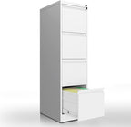 Yukimo 4 Drawer File Cabinet with Lock, Vertical File Cabinet with Lock, Locking File Cabinet Hanging Files for A4/ Legal/Letter, Require Assembly, White