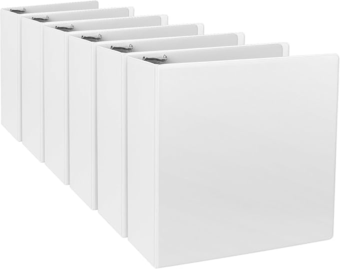 CIXILDTS 3-Inch 3 Ring Binder, Standard 3" Round Ring Binder Fit Letter Size Paper, Presentation View Binders, White, 6-Pack