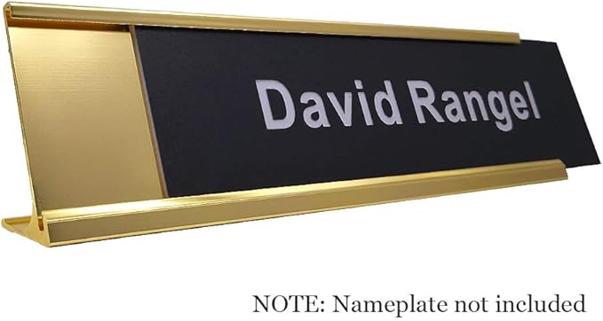 2" x 8" Aluminum Desk Name Plate Holder, Office Business Desk Sign Holder Desktop 2 Pack (Yellow Gold)