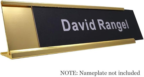 2" x 10" Aluminum Desk Name Plate Holder, Office Business Desk Sign Holder Desktop 2 Pack (Yellow Gold)