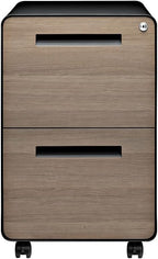 Laura Davidson Furniture Stockpile 2 Drawer Mobile File Cabinet with Lock - Under Desk Metal Filing Cabinet, Legal/Letter File Folders, Wheels and Stationary Feet, Pre-Assembled, Black/Wood