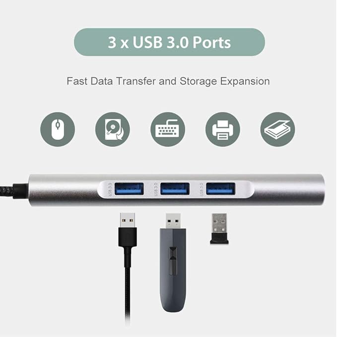9-in-1 USB C Hub Multiple Adapter, 3 USB 3.0 Ports up to 5Gbps Transfer, 4K@30Hz HDMI, 60W PD, SD/TF Card Reader, 3.5mm Audio Jack & Ethernet, USB-C Hub for MacBook and Other Type-C Devices