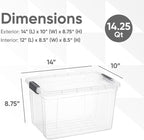 Superio Clear Storage Boxes with Lids, 14.25 Quart Plastic Container Bins for Organizing, Stackable Crates, BPA Free, Non Toxic, Odor Free, Organizers for Home, Office and Dorm, 4 Pack