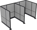 2 Person Workstation Wall Partition | Powered Cubicle Workstations | Privacy Office Divider 2 Work Stations | U Shape Cubicle | Emerald Collection | 5x5x65 H | Silver