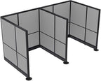 2 Person Workstation Wall Partition | Cubicle Workstations | Privacy Office Divider 2 Work Stations | U Shape Cubicle | Emerald Collection | 5x5x65 H | Silver