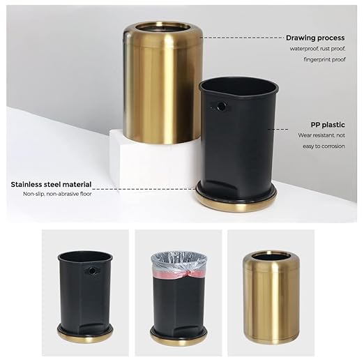 10 L/2.6 Gallon Brass Trash Can, Small Gold Can for Bathroom, Kitchen, Office, Bedroom, Hotel