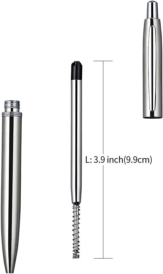 ChaoQ 6 Pcs Retractable Metal Ballpoint Pens, for Gift, Business, Office, 1.0mm Medium Point Black Ink, 12 Extras Replaceable Metal Refills - Stainess Steel