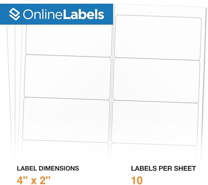 4 x 2 Rectangle Mailing Labels - Permanent, White Matte - Address, Shipping, Gift - Pack of 100,000-10,000 Sheets - Inkjet/Laser Printers - Online Labels