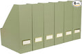 BLU MONACO | Set of 6 Foldable Magazine File Holders in Earth Green | Heavy-Duty Vertical File Organizers with Label Holders | Desk Organizer Set for Paperwork, Documents & Office Storage