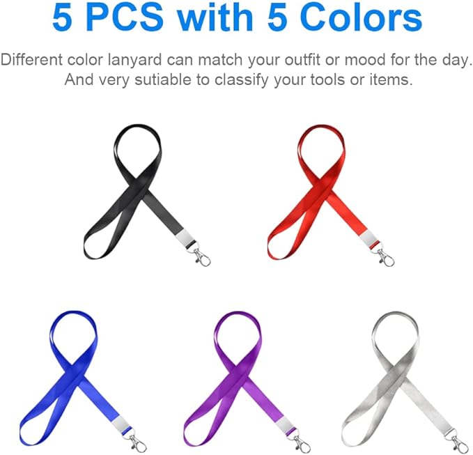 Mcyye 5 PCS Badge Lanyards with Clip for Keys & ID Badges, Premium Lanyard Strap for Teacher, Kids, Men, Women, Badge Lanyard for Cruise, Keys, Wallet, Phone, USB, Keychain