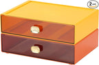 OSteed Spacious Desktop Storage Box, 2 Large Storage Drawers, Stackable Office Desk Drawer Organizer and Accessories, Printer Paper Organizer, Orange & Yellow Plastic Drawers for Workspace & Home