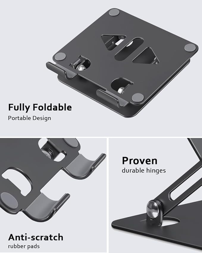 Aoviho Tablet Stand Holder for Desk, Adjustable Desktop Tablet Holder, Foldable Aluminum Tablet Mount for iPad pro 12.9, iPad Air Mini, Samsung Galaxy Tabs Z Fold Kindle Fire 4-12 inch, Black