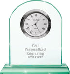 Crown Awards Emerald Crystal Clock – Personalized Jade‑Tone Desk Clock with Custom Engraving – Elegant Gift & Recognition Award Timepiece