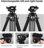 PULUZ 67"/170cm Video Tripod, Heavy Duty Aluminum Alloy Camera Tripod Stand with 360° Fluid Drag Head, QR Plate Compatible with Canon Nikon Sony and Other DSLR Camera Camcorder, Load Up to 22lb/10kg