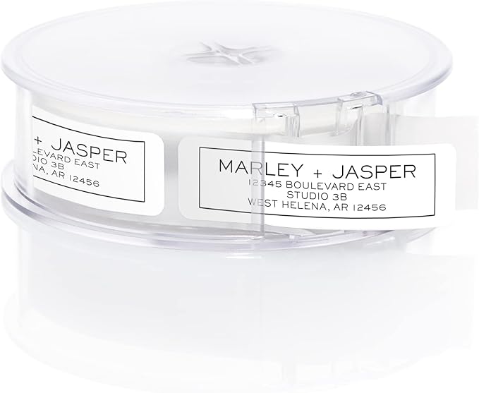 Simple Modern Outline Rolled Address Labels/Roll of 250 Square Box Personalized Address Labels/Designer Return Address Stickers in Elegant Plastic Dispenser