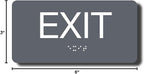 ADA Compliant Exit Sign with Braille (6" x 3" Grey)
