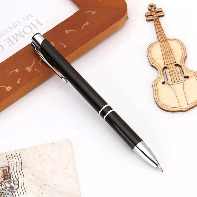 Stylish quality 5 metal ballpoint Pens, black ink, soft writing experience (Black)