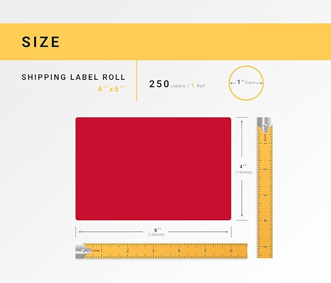 HOUSELABELS 4" x 6" Red Shipping Labels on 1" Core Compatible with Zebra and Rollo Printers, 15 Rolls / 250 Labels per Roll
