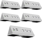 Kable Kontrol Desk Clamp Power Strip with USB-C Port, Nightstand Charging Station, 3 AC Outlets, 3 USB-A Ports, Fast Charger, Easy Installation for Home, Offices, Hotels – 4.9 Ft, White, 5 Pcs