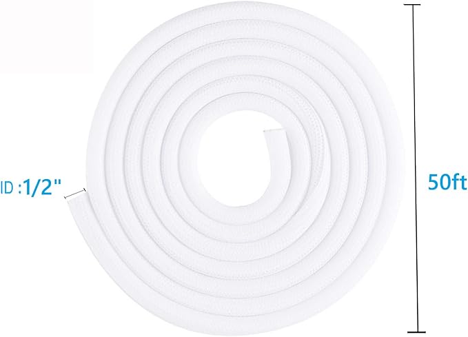 QCSIW 1/2 inch x 50ft Split Sleeve Wire Loom Tubing - Durable Cord Protector for USB, Power Cords, Audio/Video Cables | Chew-Proof Cable Sleeve to Protect Pets & Wires | Easy Installation, White