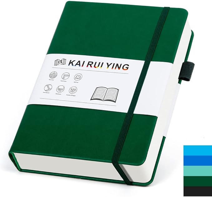 KaiRuiYing Lined Journal Notebook with Pen Holder, 320 Pages, 5.5'' × 8.6'' Medium Size A5-100 GSM Thick Paper, for Writing, Work, Office, Leather Hardcover