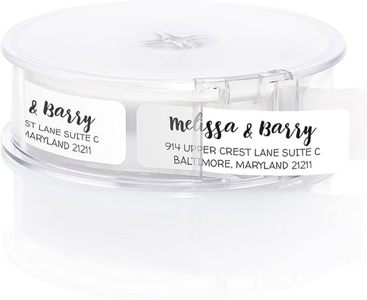 White Modern Rolled Address Labels/Roll of 250 Personalized Address Labels/Designer Return Address Stickers in Elegant Plastic Dispenser