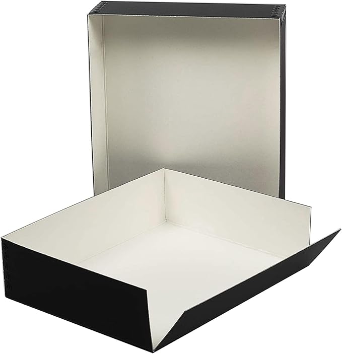 Lineco Museum Archival Storage Box, 9.25x11.75x3 in. Drop Front Design. Acid-Free with Metal Edge. Organize Photos, Pictures, Prints, Documents, Crafts, DIY. Black, 2 Pack