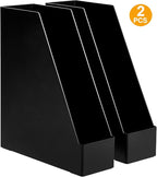 Amazon Basics Plastic Desk Organizer - Vertical Magazine and File Holder, Black, 2-Pack