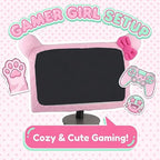 Monfurise 1 Pcs Cute Cat Ear Computer Monitor Cover, Kawaii Pink Dustproof Screen Protector for 20-29 Inch Display, Soft Elastic Fabric Monitor Dust Cover for Girl Gamers, Home Office Desk Decor