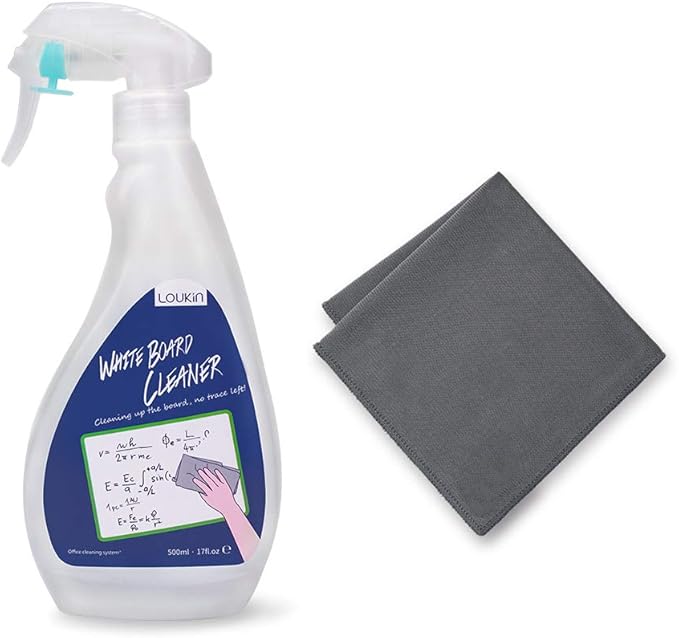 loukin Non-Toxic Whiteboard Cleaner, 17 fl oz Dry Erase Board Cleaner, Low-Odor Whiteboard Cleaning Spray with Cloth, Removes Stubborn Marks from Whiteboards, Chalkboard