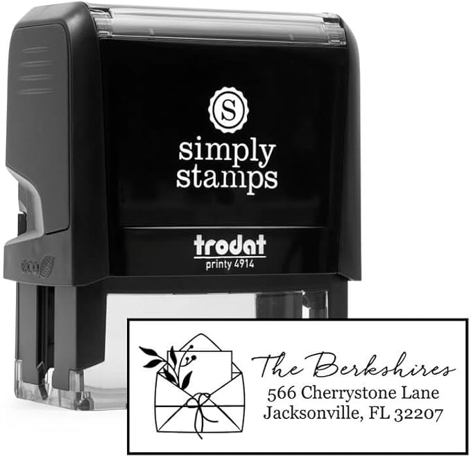 Custom Floral Address Stamp | Choose from 12 Designs | Multiple Ink Color Options | Envelope Return Address Stamp for Couple or Family (Design 4, Extra Large)