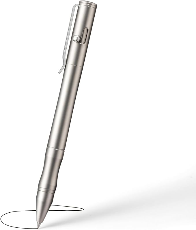 Origin-Joy 2 Pack Stainless Steel Bolt Action Pen Set, Heavy Duty EDC Pocket Gel Tactical Pen With 8 Ballpoint Refills (Sandblasting)