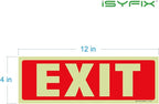 iSYFIX Exit Glow in the Dark Sign Stickers – 12 Pack 12x4 Inch – Photoluminescent Vinyl, Laminated for UV, Weather & Fade Resistance, Indoor & Outdoor for Business, School, Office, Warehouse