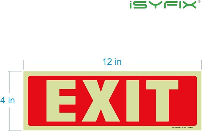 iSYFIX Exit Glow in the Dark Sign Stickers – 2 Pack 12x4 Inch – Photoluminescent Vinyl, Laminated for UV, Weather & Fade Resistance, Indoor & Outdoor for Business, School, Office, Warehouse