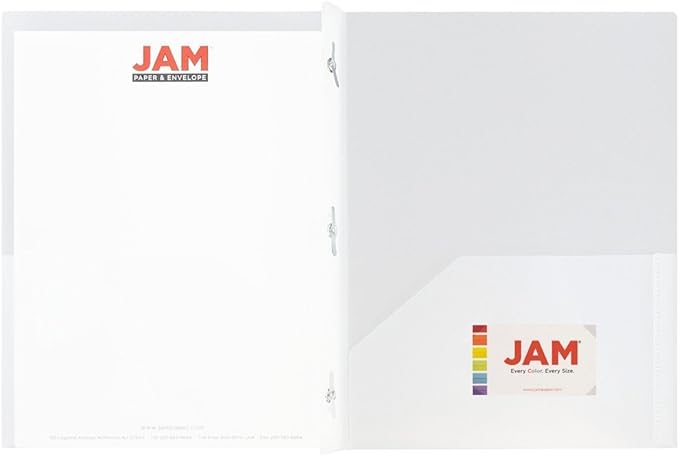 JAM PAPER Plastic Color POP Folders - 2 Pocket Durable Folders with Metal Prongs Fastener Clasps - Assorted Business Colors - 6/Pack