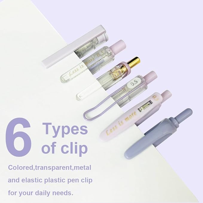 6 Count Pastel Gel Ink Pen Set,Cute Note Taking 0.5mm Fine Point Retractable 5 Count Black Ink Pens with 1 Count Highlighter for Writing, Journaling, School, Office (Purple)