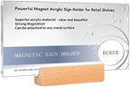 ECKEK Magnetic Sign Holder Grip Holder, Powerful Magnet, Acrylic Sign Holder for Retail Shelves Display Store Vendor Event Warehouse and Shop Supplies (Wood Base 210*100mm/ 8.27*3.94inches)