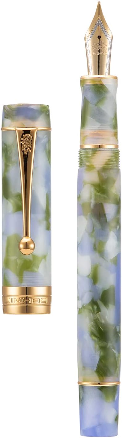 Jinhao 100 Fountain Pen Celluloid Classic Style, #6 Nib Smooth Writing Instrument with Refillable Converter and Pen Case Set