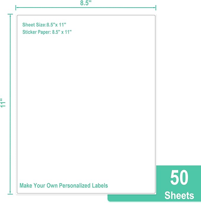 L LIKED 50 Full Sheet Self Adhesive Shipping Labels 8.5 x 11 Inches, Address Labels for Laser & Inkjet Printers (50 Sheets)