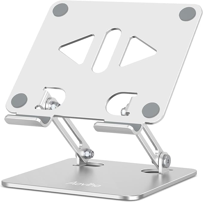 Aoviho Tablet Stand Holder for Desk, Adjustable Desktop Tablet Holder, Foldable Aluminum Tablet Mount for iPad pro 11, iPad Air Mini, Samsung Galaxy Tabs Z Fold Kindle Fire 4-12 inch, Silver