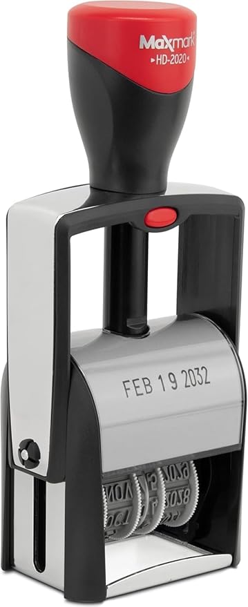 MaxMark Heavy Duty Date Stamp, Large Date Size - Exclusive 12-Year Band - Purple Ink