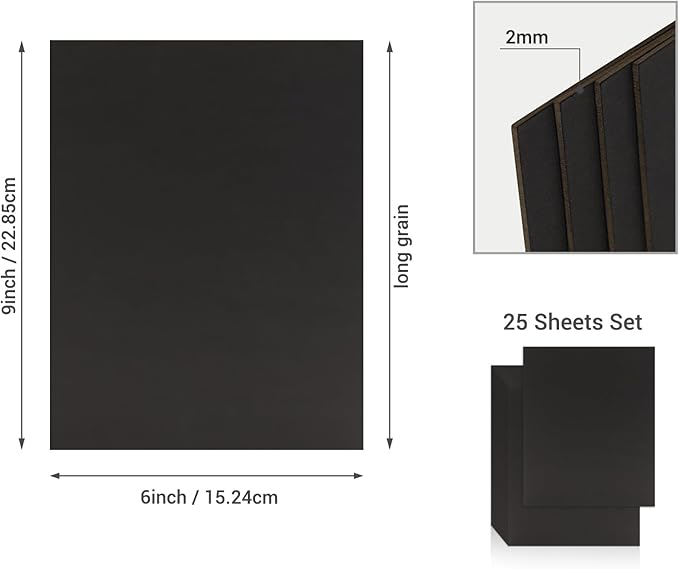 25 Pcs Book Board, Binder Board, Cover Board, Heavy Duty Chipboard for Book Binding, DIY Cardboard (Black, 9 x 6 Inch 80PT)